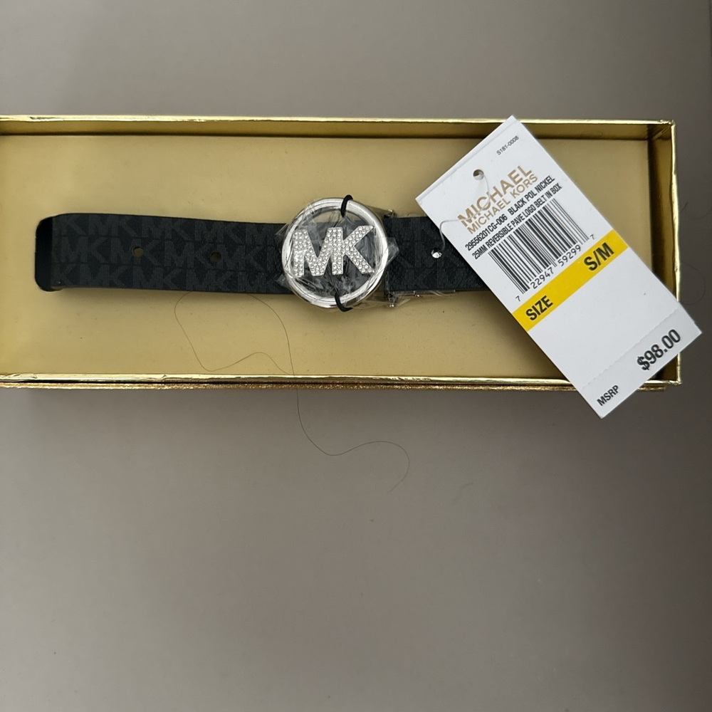 Michael Kors Monogram Black Belt with Silver Buckle